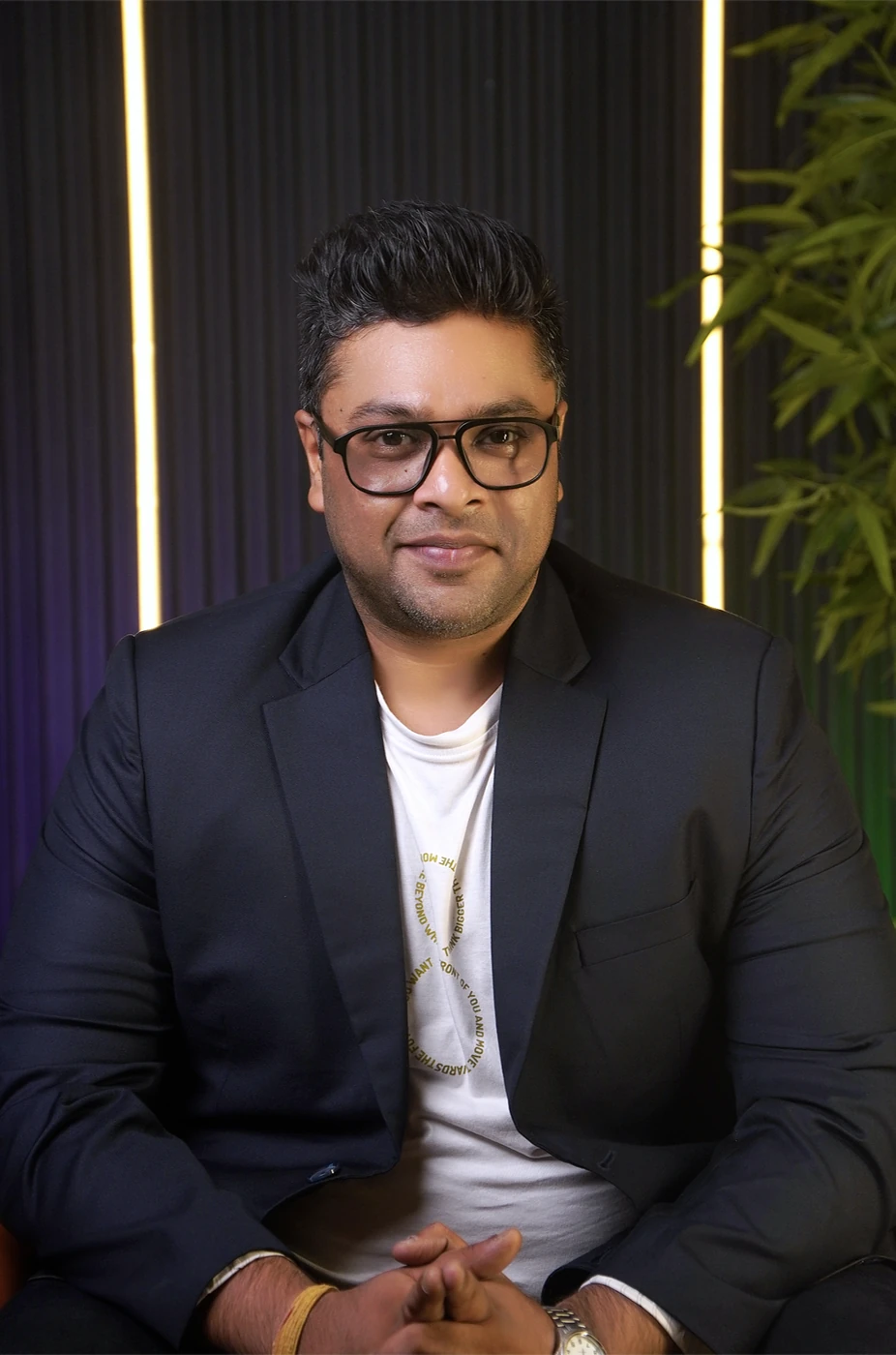 Globevail founder in a dark blazer